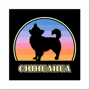 Long Haired Chihuahua Vintage Sunset Dog Posters and Art